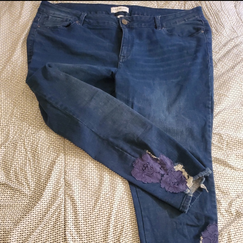Lane Bryant Distressed & Lace Crop Jeans